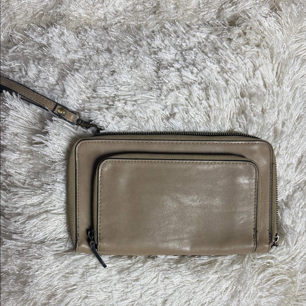 Joy Susan Taupe vegan Leather Wristlet